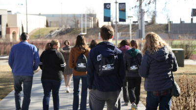 A group of prospective students on a campus tour